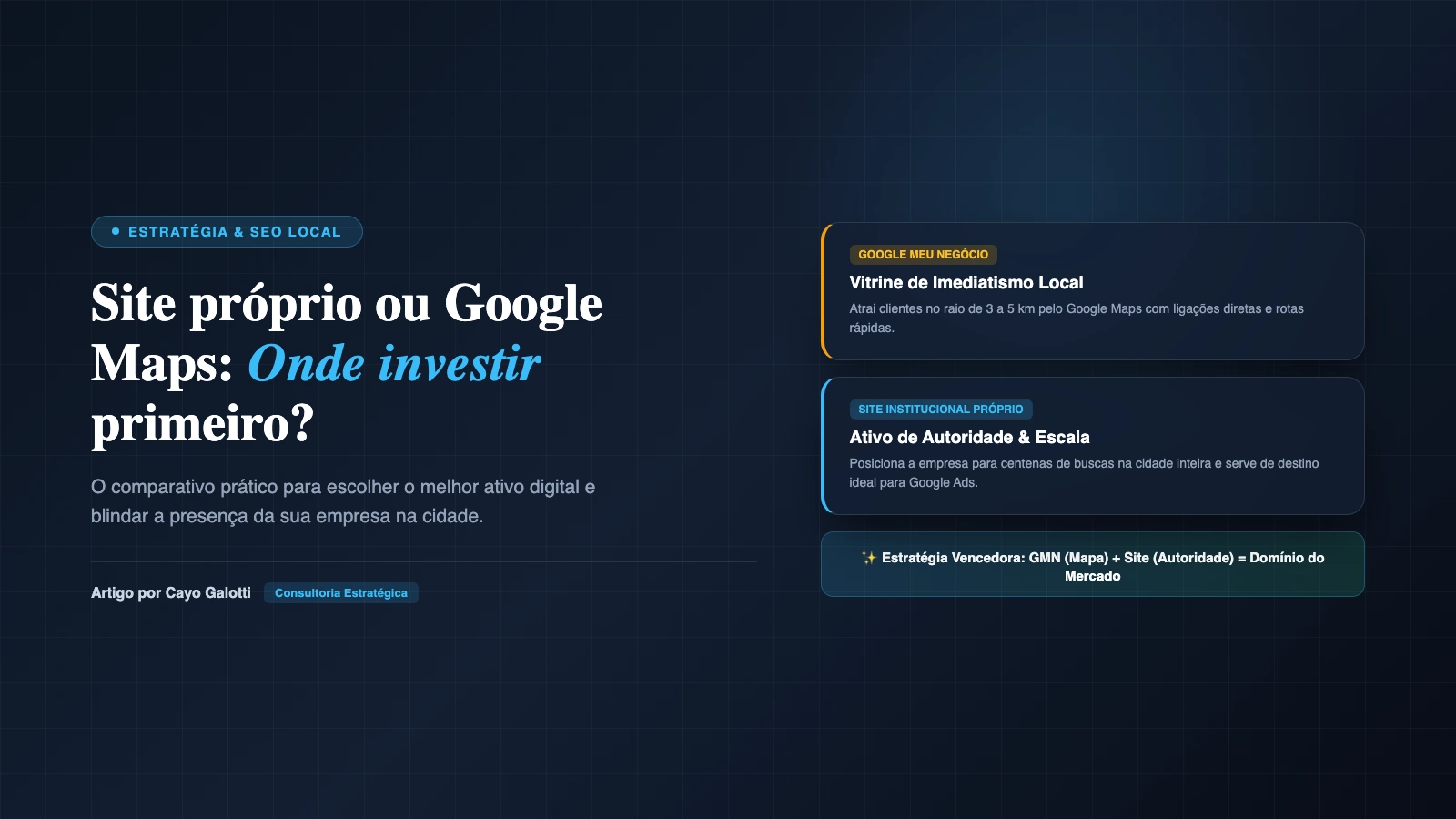 Ilustração editorial comparando site institucional e perfil local