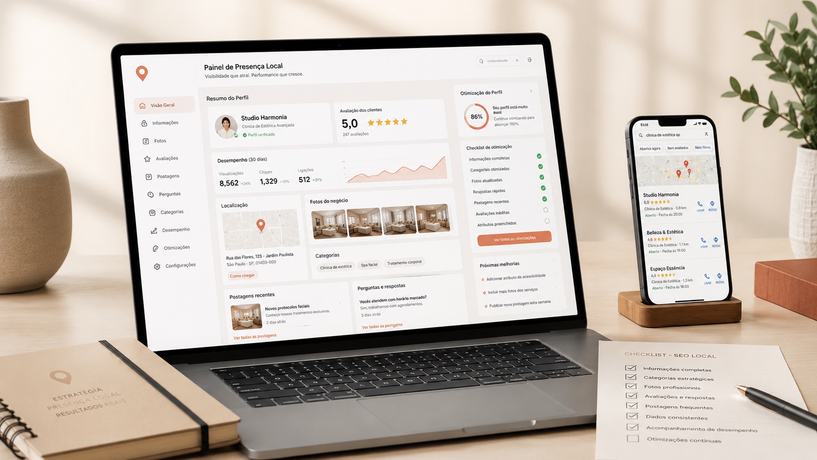 Painel e estratégias de Google Ads e Google Meu Negócio