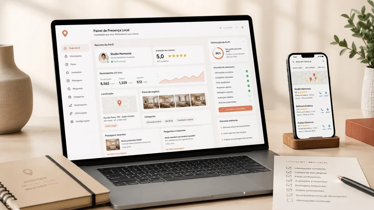 Painel e estratégias de Google Ads e Google Meu Negócio